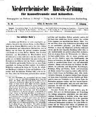 Niederrheinische Musik-Zeitung für Kunstfreunde und Künstler Samstag 15. November 1856