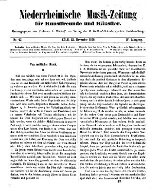 Niederrheinische Musik-Zeitung für Kunstfreunde und Künstler Samstag 22. November 1856