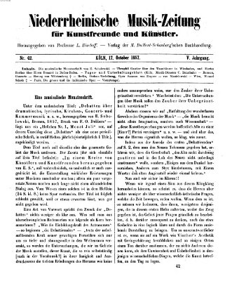 Niederrheinische Musik-Zeitung für Kunstfreunde und Künstler Samstag 17. Oktober 1857