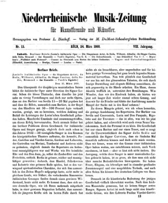 Niederrheinische Musik-Zeitung für Kunstfreunde und Künstler Samstag 24. März 1860