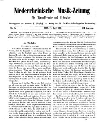 Niederrheinische Musik-Zeitung für Kunstfreunde und Künstler Samstag 14. April 1860