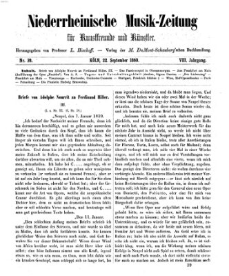 Niederrheinische Musik-Zeitung für Kunstfreunde und Künstler Samstag 22. September 1860
