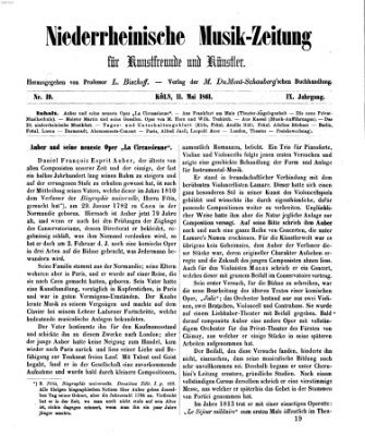 Niederrheinische Musik-Zeitung für Kunstfreunde und Künstler Samstag 11. Mai 1861