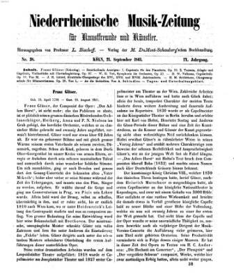 Niederrheinische Musik-Zeitung für Kunstfreunde und Künstler Samstag 21. September 1861