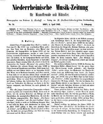 Niederrheinische Musik-Zeitung für Kunstfreunde und Künstler Samstag 5. April 1862