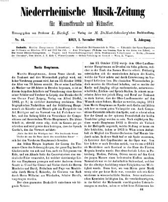 Niederrheinische Musik-Zeitung für Kunstfreunde und Künstler Samstag 1. November 1862
