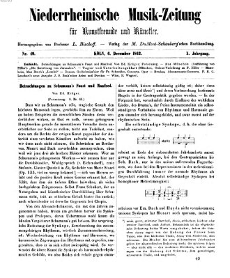 Niederrheinische Musik-Zeitung für Kunstfreunde und Künstler Samstag 6. Dezember 1862