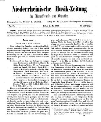 Niederrheinische Musik-Zeitung für Kunstfreunde und Künstler Samstag 2. Mai 1863