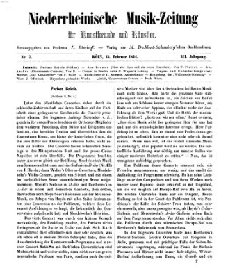 Niederrheinische Musik-Zeitung für Kunstfreunde und Künstler Samstag 13. Februar 1864