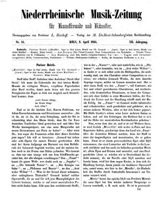 Niederrheinische Musik-Zeitung für Kunstfreunde und Künstler Samstag 2. April 1864