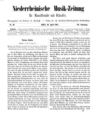 Niederrheinische Musik-Zeitung für Kunstfreunde und Künstler Samstag 16. April 1864