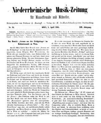 Niederrheinische Musik-Zeitung für Kunstfreunde und Künstler Samstag 8. April 1865