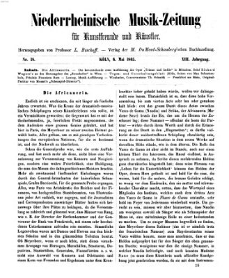 Niederrheinische Musik-Zeitung für Kunstfreunde und Künstler Samstag 6. Mai 1865