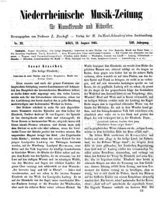Niederrheinische Musik-Zeitung für Kunstfreunde und Künstler Samstag 12. August 1865