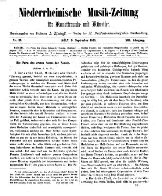 Niederrheinische Musik-Zeitung für Kunstfreunde und Künstler Samstag 9. September 1865