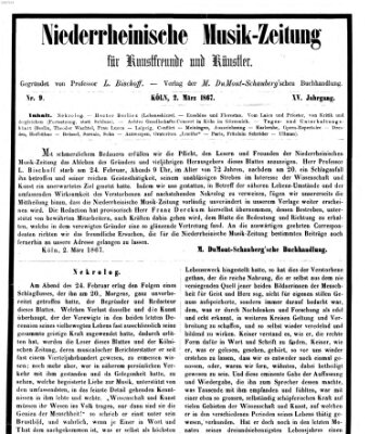 Niederrheinische Musik-Zeitung für Kunstfreunde und Künstler Samstag 2. März 1867