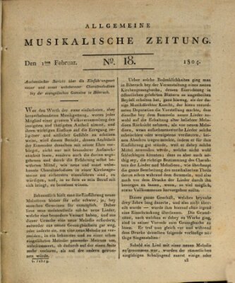 Allgemeine musikalische Zeitung Mittwoch 1. Februar 1804