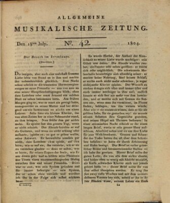Allgemeine musikalische Zeitung Mittwoch 18. Juli 1804