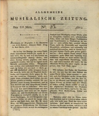 Allgemeine musikalische Zeitung Mittwoch 6. März 1805