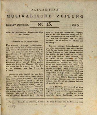 Allgemeine musikalische Zeitung Mittwoch 25. Dezember 1805