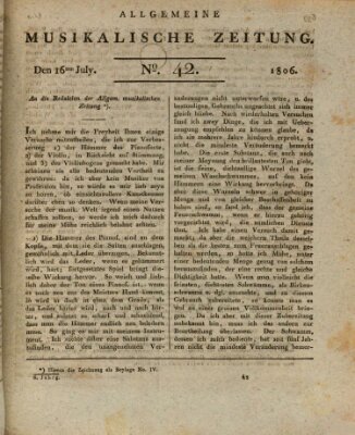 Allgemeine musikalische Zeitung Mittwoch 16. Juli 1806