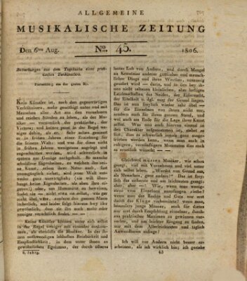 Allgemeine musikalische Zeitung Mittwoch 6. August 1806