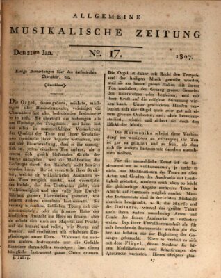 Allgemeine musikalische Zeitung Mittwoch 21. Januar 1807