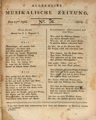 Allgemeine musikalische Zeitung Mittwoch 29. April 1807