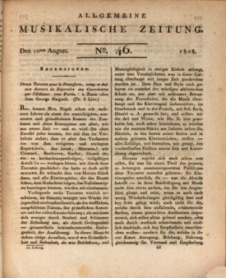 Allgemeine musikalische Zeitung Mittwoch 10. August 1808