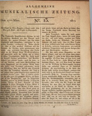 Allgemeine musikalische Zeitung Mittwoch 27. März 1811