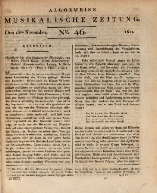 Allgemeine musikalische Zeitung Mittwoch 13. November 1811