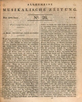 Allgemeine musikalische Zeitung Mittwoch 29. Juni 1814
