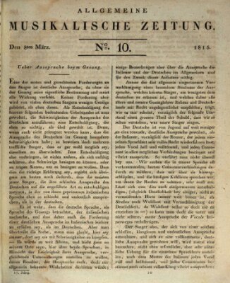 Allgemeine musikalische Zeitung Mittwoch 8. März 1815