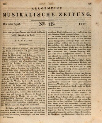 Allgemeine musikalische Zeitung Mittwoch 16. April 1817