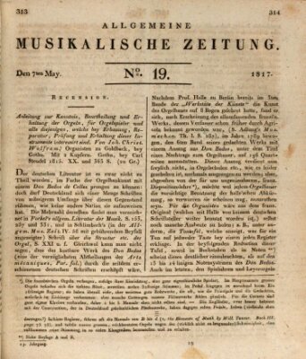 Allgemeine musikalische Zeitung Mittwoch 7. Mai 1817