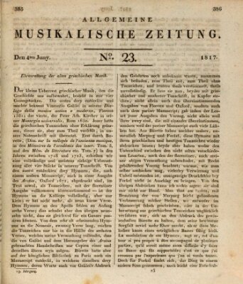 Allgemeine musikalische Zeitung Mittwoch 4. Juni 1817