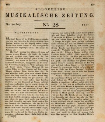 Allgemeine musikalische Zeitung Mittwoch 9. Juli 1817