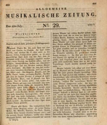 Allgemeine musikalische Zeitung Mittwoch 16. Juli 1817