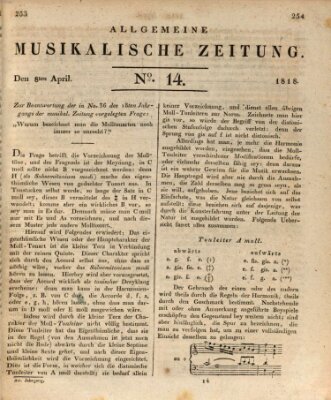 Allgemeine musikalische Zeitung Mittwoch 8. April 1818