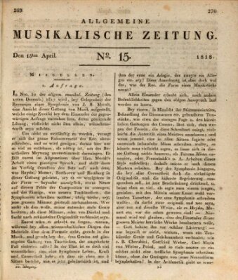 Allgemeine musikalische Zeitung Mittwoch 15. April 1818