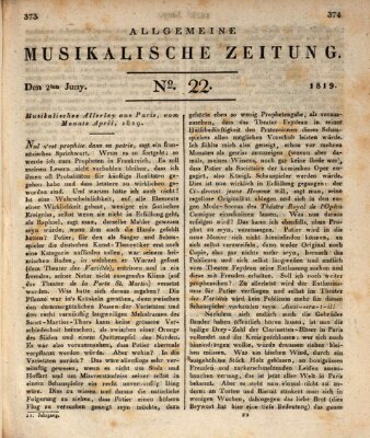 Allgemeine musikalische Zeitung Mittwoch 2. Juni 1819