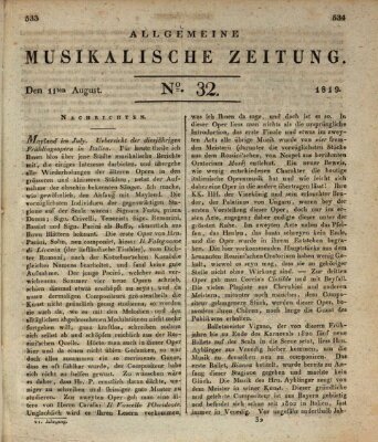 Allgemeine musikalische Zeitung Mittwoch 11. August 1819