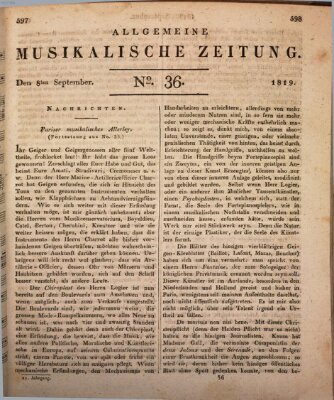 Allgemeine musikalische Zeitung Mittwoch 8. September 1819