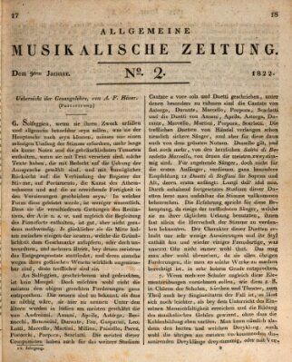 Allgemeine musikalische Zeitung Mittwoch 9. Januar 1822