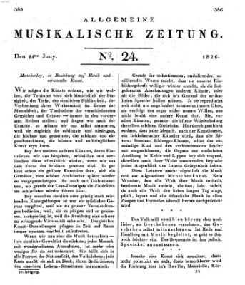 Allgemeine musikalische Zeitung Mittwoch 14. Juni 1826