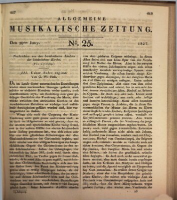 Allgemeine musikalische Zeitung Mittwoch 20. Juni 1827