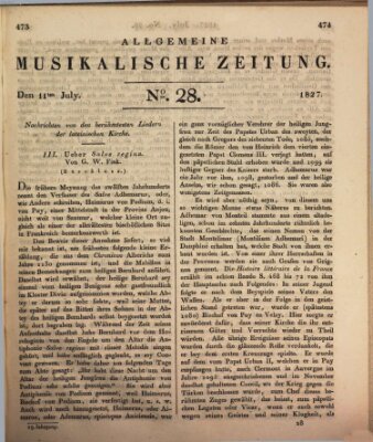 Allgemeine musikalische Zeitung Mittwoch 11. Juli 1827