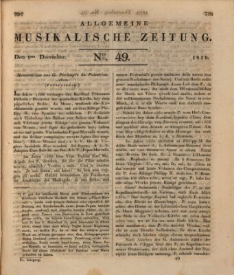 Allgemeine musikalische Zeitung Mittwoch 9. Dezember 1829