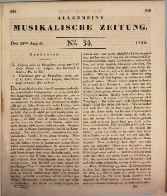 Allgemeine musikalische Zeitung Mittwoch 25. August 1830
