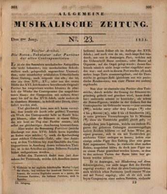 Allgemeine musikalische Zeitung Mittwoch 8. Juni 1831